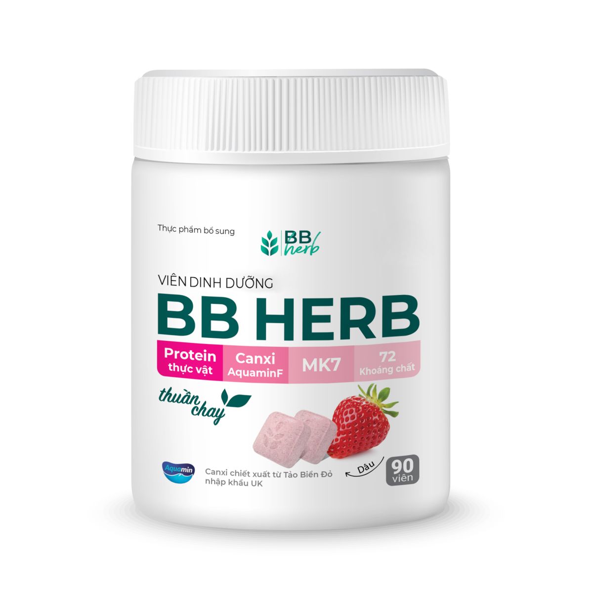 Viên sữa ăn liền BB HERB vị Dâu hộp 90 viên